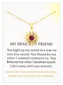 ankiyabe 14 k gold plated sun necklace with cubic zirconia birthstone for best friend sunshine pendant for bestie bff gift (july)