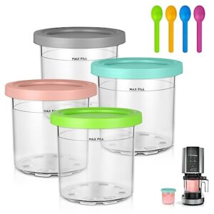 hotut ninja creami containers,4 pack replacement pints and lids+4 scoops dishwasher safe compatible with nc301,nc300,nc299amz,cn305a and cn301co series ninja ice cream makers (not fit for nc501)