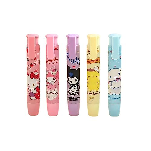5Pcs Cute Erasers for Kids Retractable Pencil Erasers for Pencils Kawaii Eraser Fun Erasers Back to School Supplies Kid Party Favors Gift, Suitable for Children Over 6 Years Old