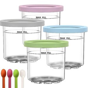 jdpnjsi containers replacement for ninja creami pints and lids - 4 pack, 16oz compatible with nc301 nc300 nc299amz series ice cream maker, bpa free and dishwasher safe, grey/blue/pink/green