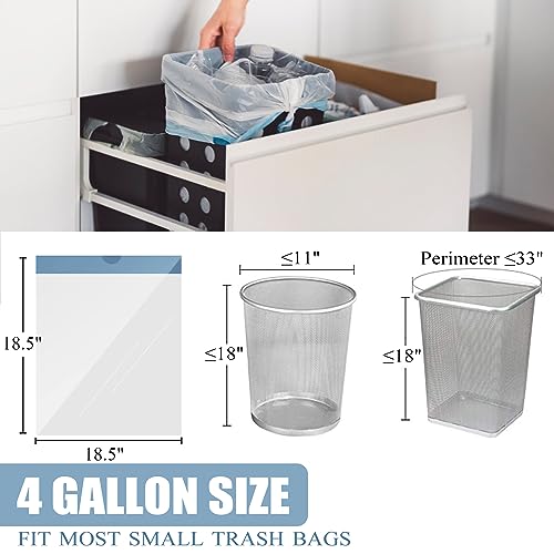 Small Trash Bags 4 Gallon - Drawstring 4 Gallon Trash Bag, Tear-Free 4 Gal Small Garbage Bags, Separated Unscented White Small Trash Bags Bathroom Trash Bags, 57 Count