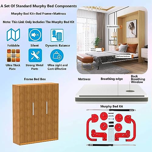 Tlongxia Queen-Horizontal Murphy Bed Hardware with Coarse Gas Bumper Spring Frame Concealed Murphy Bed Kit Mattress for Semi-Automatic Foldable Cabinet Closet Bed Room Study Murphy Bed Kit DIY