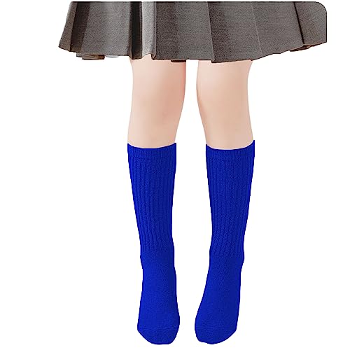 UTTPLL Girls-Slouch-Socks-Toddler-Cotton Athletic Stockings Uniform Knee High Tube Socks Little Kids Long Boot Crew Socks Royal Blue 6-9 Years