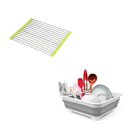 Seropy Roll Up Dish Drying Rack Over The Sink Drying Rack for Kitchen Counter, Rolling Dish Rack Over Sink Mat and Collapsible Dish Drying Rack Portable Dish Drainers for Kitchen Counter