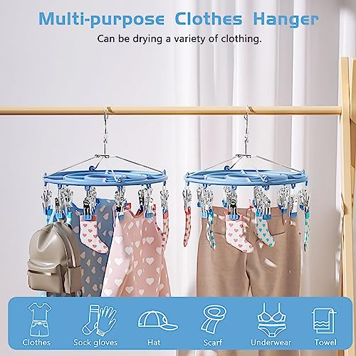 Cayxenful Clothes Drying Rack Stainless, 360° Rotating Steel Laundry Drying Rack Whit 24 Clips, Foldable Drying Rack, Drip Drying Hanger for Socks, Bras, Lingerie, Clothes