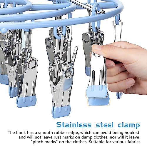 Cayxenful Clothes Drying Rack Stainless, 360° Rotating Steel Laundry Drying Rack Whit 24 Clips, Foldable Drying Rack, Drip Drying Hanger for Socks, Bras, Lingerie, Clothes