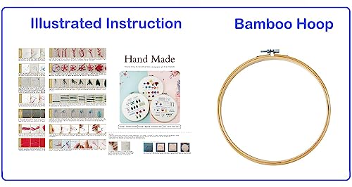 YIZUNNU 4 Set Beginners Embroidery Kit, Starters Cross Stitch Kits for Adults Kids DIY Craft 4 Pcs Embroidery Pattern with Embroidery Cloth, Hoop, Color Threads, Scissors, Tools & Instruction