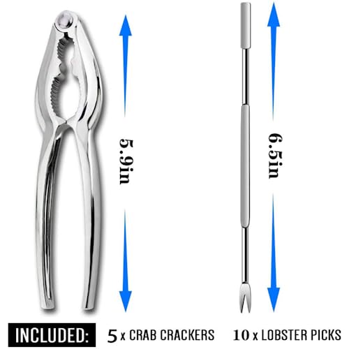 Seafood Crackers and Forks Set - Pack of 5 Crab Nut Lobster Crackers Opener Shellfish Tools with 10 Forks - Kitchen Utensils for Seafood Lovers