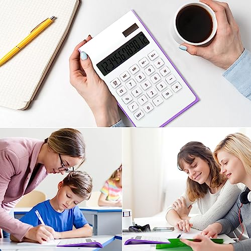 Purple Calculator, UPIHO Purple Office Supplies and Accessories, 10 Digits Solar Battery Basic Office Calculator, Dual Power Desktop Calculator with Large LCD Display, Purple Office Supplies