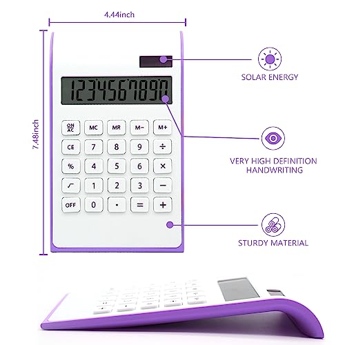 Purple Calculator, UPIHO Purple Office Supplies and Accessories, 10 Digits Solar Battery Basic Office Calculator, Dual Power Desktop Calculator with Large LCD Display, Purple Office Supplies