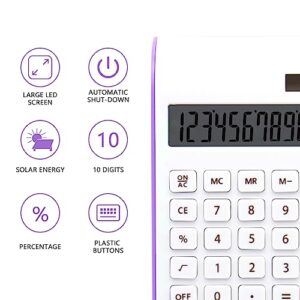 Purple Calculator, UPIHO Purple Office Supplies and Accessories, 10 Digits Solar Battery Basic Office Calculator, Dual Power Desktop Calculator with Large LCD Display, Purple Office Supplies