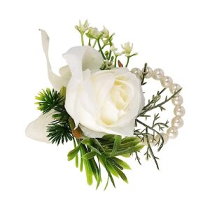 white ivory rose wrist corsages for weeding prom corsage wristlet for women bridal bridesmaid wrist flower corsage for prom party decorations for women girls weeding artificial flowers for party prom