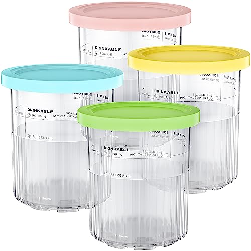 GoMaihe Containers Replacement for Ninja Creami Deluxe Pints and Lids - 4 Pack, 24oz Cup Compatible with NC501 NC500 Series Ice Cream Maker, BPA Free Dishwasher Safe Leak Proof, Pink/Green/Yellow/Blue