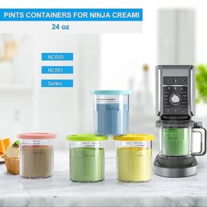 GoMaihe Containers Replacement for Ninja Creami Deluxe Pints and Lids - 4 Pack, 24oz Cup Compatible with NC501 NC500 Series Ice Cream Maker, BPA Free Dishwasher Safe Leak Proof, Pink/Green/Yellow/Blue