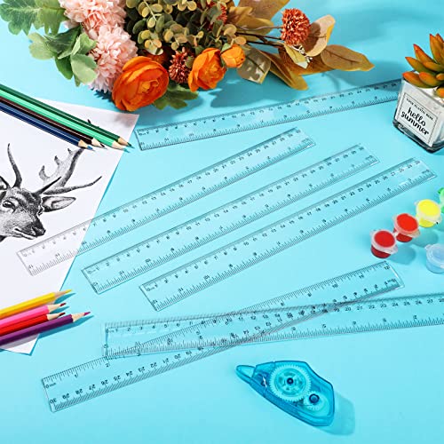 30 Pcs 12 Inch Ruler Bulk Plastic Flexible Rulers with Inches and Centimeters Kids Ruler Straight Measuring Drafting Tools for School Education Families Kids Students (Clear,Plastic)