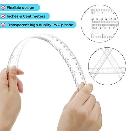30 Pcs 12 Inch Ruler Bulk Plastic Flexible Rulers with Inches and Centimeters Kids Ruler Straight Measuring Drafting Tools for School Education Families Kids Students (Clear,Plastic)