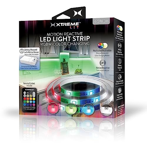 Xtreme Lit 6.5ft Indoor Motion Activated RGBW Color-Changing LED Light Strip, Battery Powered