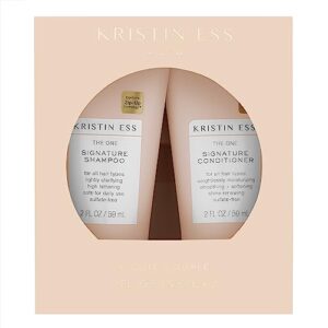 kristin ess signature travel size salon shampoo and conditioner set for moisture, softness + shine - anti frizz + lightly clarifying - sulfate free, vegan + safe for color treated hair - 2 fl. oz.