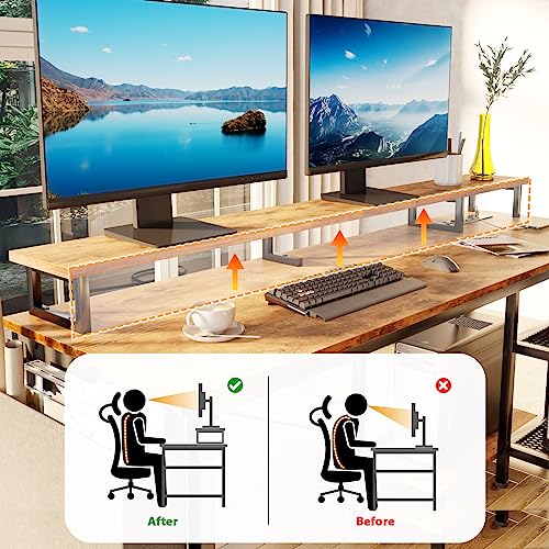 Furologee L Shaped Computer Desk with LED Lights & Power Outlet, Gaming Desk with 2 Reversible Storage Shelves, Corner Desk with 50" Monitor Stand, Writing Study Table with Cloth Bag for Home Office