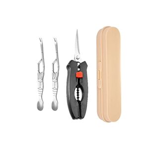 womelf classic crab crackers seafood tool set stainless steel material includes 1 seafood scissors, 2 seafood forks/picks and storage box good gift for friends seafood tools