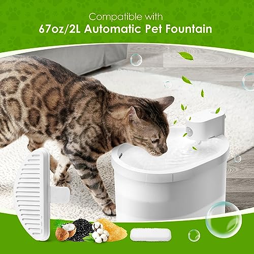 Cat Fountain Filters for Wireless Operated 67oz/2L, 6 Pack Replacement Filters & 12 Pack Replacement Filter Sponges for 67oz/2L Automatic Pet Fountain Cat Water Fountain Cat Water Dispenser