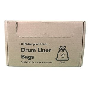 Oxley Drum Liner Bags, 55 Gallon Trash Bags, 3 Mil Thick, 100% Recycled Material, 20 Count, Black, Eco-Friendly