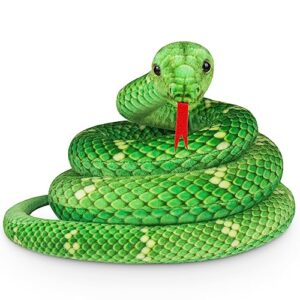 hozzi giant boa constrictor large stuffed animal snake plush realistic toy 200cm / 80 inches lifelike gifts for kids birthday party prank props (green)