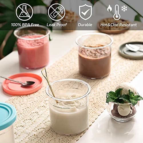 ZYHOONE 4 Pack Ice Cream Pint Containers Replacement for Ninja Creami NC500 NC501 Series Deluxe ice Cream Makers Pints and Lids,BPA-Free & Dishwasher Safe,Yellow/Pink/Green/Blue