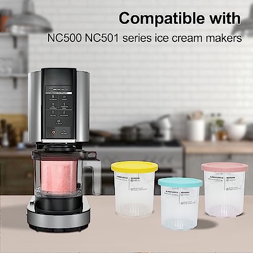 ZYHOONE 4 Pack Ice Cream Pint Containers Replacement for Ninja Creami NC500 NC501 Series Deluxe ice Cream Makers Pints and Lids,BPA-Free & Dishwasher Safe,Yellow/Pink/Green/Blue