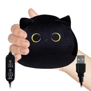 crimmy heating pad for period menstrual cramps pain relife, cute small portable heat pads for travel, mini stuffed animal usb electric hot pack for back neck eyes hands (black cat)