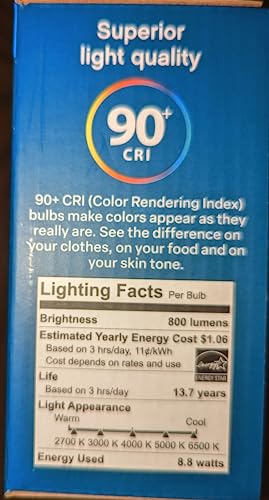 Feit Electric LED 5-Color Choice - 60W Equivalent - 800 Lumen, 2700K Soft Whit, 3000K Bright White, 4000K Cool White, 5000K Daylight and 6500K Cool Daylight, A19, ART 1715914