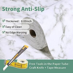 Drawer and Shelf Liner for Kitchen Cabinet: 12 in X 20 Ft Non Slip Waterproof Shelf Paper Non Adhesive Refrigerator Liners White Marble Easy Liners for Bathroom Cupboard with Knife Tape Measure