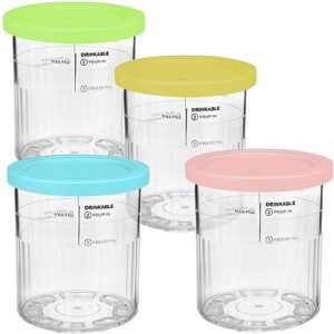 whssfine ice cream containers replacement pints and lids 24oz for ninja creami deluxe compatible with nc500, nc501 series leakproof pack of 4 blue yellow pink green