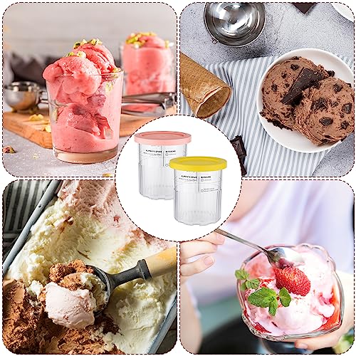 2pcs Containers Replacement for Ninja Creami Pints and Lids, Upgraded Ice Cream Containers with Lids Compatible with NC500 NC501 Deluxe Series Ice Cream Maker, Wave Style (Pink, Yellow)