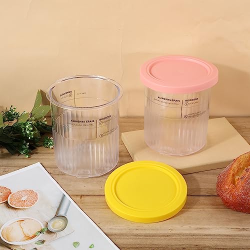 2pcs Containers Replacement for Ninja Creami Pints and Lids, Upgraded Ice Cream Containers with Lids Compatible with NC500 NC501 Deluxe Series Ice Cream Maker, Wave Style (Pink, Yellow)