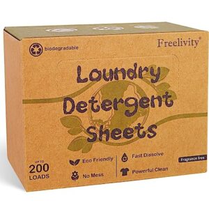 freelivity laundry detergent sheets, 200 loads eco-friendly laundry soap strips - no plastic jug hypoallergenic liquid less dissolvable space saving sheets for he machine, travel, home clothes washing (unscented)