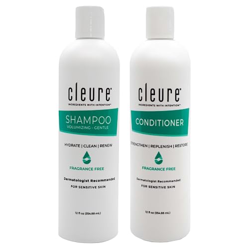 Cleure Hypoallergenic Volumizing Shampoo & Hydrating Conditioner Haircare Set for Sensitive Skin - Fragrance Free, SLS Free & Paraben Free (12 Oz Each, Pack of 2)