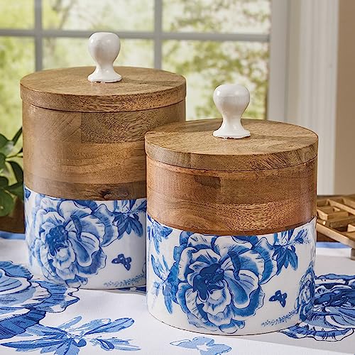 Park Designs Patricia Heaton Home Blue Floral and Flitter Canister Set of 2