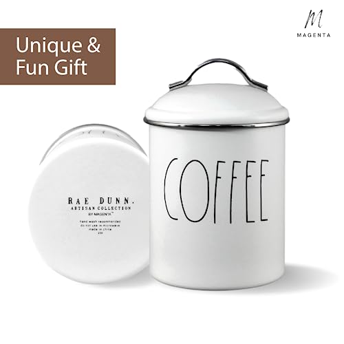 Rae Dunn Tin Coffee Canister, Tin Canister with Lid and Elongated Writing