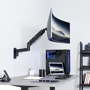 VIVO Premium Aluminum Heavy Duty Monitor Arm for Ultrawide Screens up to 49 inches and 44 lbs, Single Wall Mount, Pneumatic Height, Max VESA 100x100, Black, MOUNT-V101G1