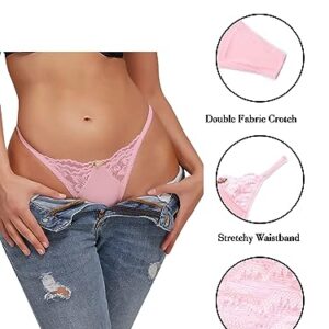 Banamic Women Underwear Lace Cut Out Thongs Mid Waist Panties Briefs