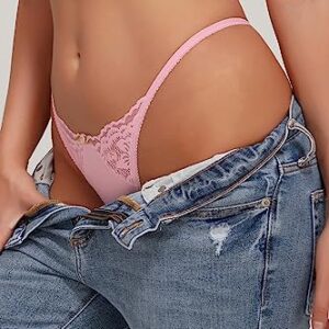 Banamic Women Underwear Lace Cut Out Thongs Mid Waist Panties Briefs