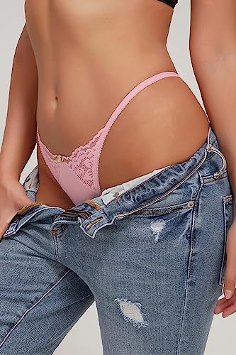 Banamic Women Underwear Lace Cut Out Thongs Mid Waist Panties Briefs