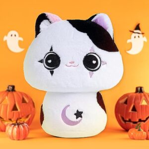 Mewaii 8 Inch Mushroom Plush, Cute Cat Plush Pillow Soft Plushies Squishy Pillow, Black Cat Stuffed Animals, Kawaii Cow Plush Toys Home Decoration Gift for Girls Boys