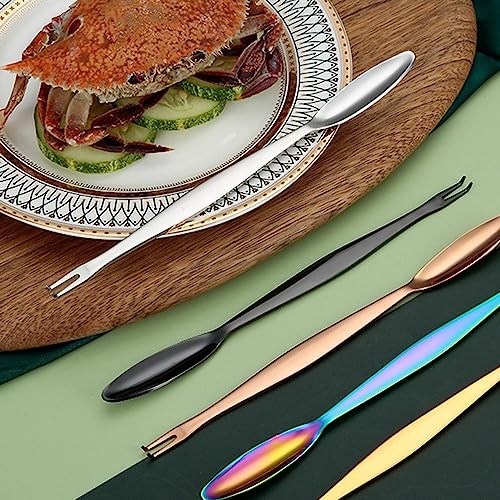 Stainless Steel Lobster Crab Forks Picks Spoons Seafood Eating Utensils Tools Lobster Crab Walnut Needle Kitchen Gadgets Party Tableware(black)