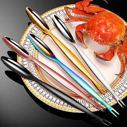 Stainless Steel Lobster Crab Forks Picks Spoons Seafood Eating Utensils Tools Lobster Crab Walnut Needle Kitchen Gadgets Party Tableware(black)