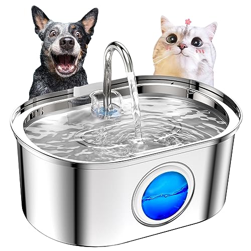 subteenmate Cat Water Fountain with Water Levels Window, 3.2L/108oz, Pet Water Fountain Stainless Steel Dog Water Dispenser, Ultra-Quiet Pump, Water Fountain for Cats Inside 3 Replacement Filters