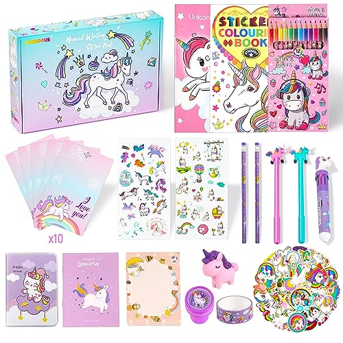 Unicorns Gifts for Girls - Cute School Supplies Set - 48 Pcs Kawaii Stationary Set - Stationary Letter Writing Kit - Best Birthday Gift for 6 7 8 9 10 11 12 Teen Girl