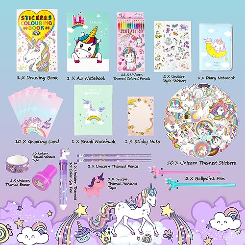 Unicorns Gifts for Girls - Cute School Supplies Set - 48 Pcs Kawaii Stationary Set - Stationary Letter Writing Kit - Best Birthday Gift for 6 7 8 9 10 11 12 Teen Girl