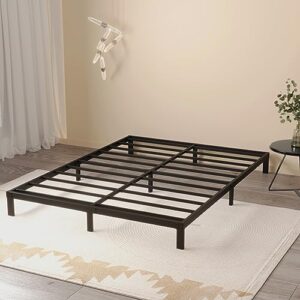 maenizi 8 inch full size bed frame no box spring needed, heavy duty metal platform bed frame full support up to 3000 lbs, easy assembly, noise free, black